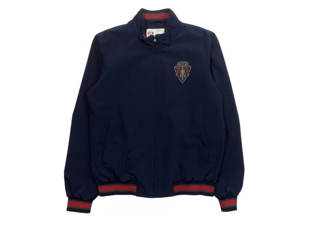 Gucci Blue Zip-Up Bomber Jacket with Emblem - Size M Size US M / EU 48-50 / 2 - 1 Thumbnail