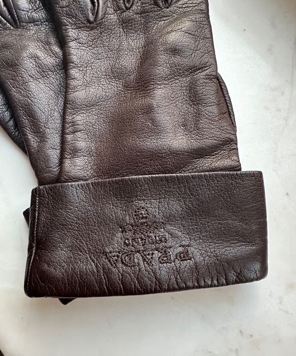 Vintage 🔴 PRADA Gloves Leather Brown Logo 90s | Grailed