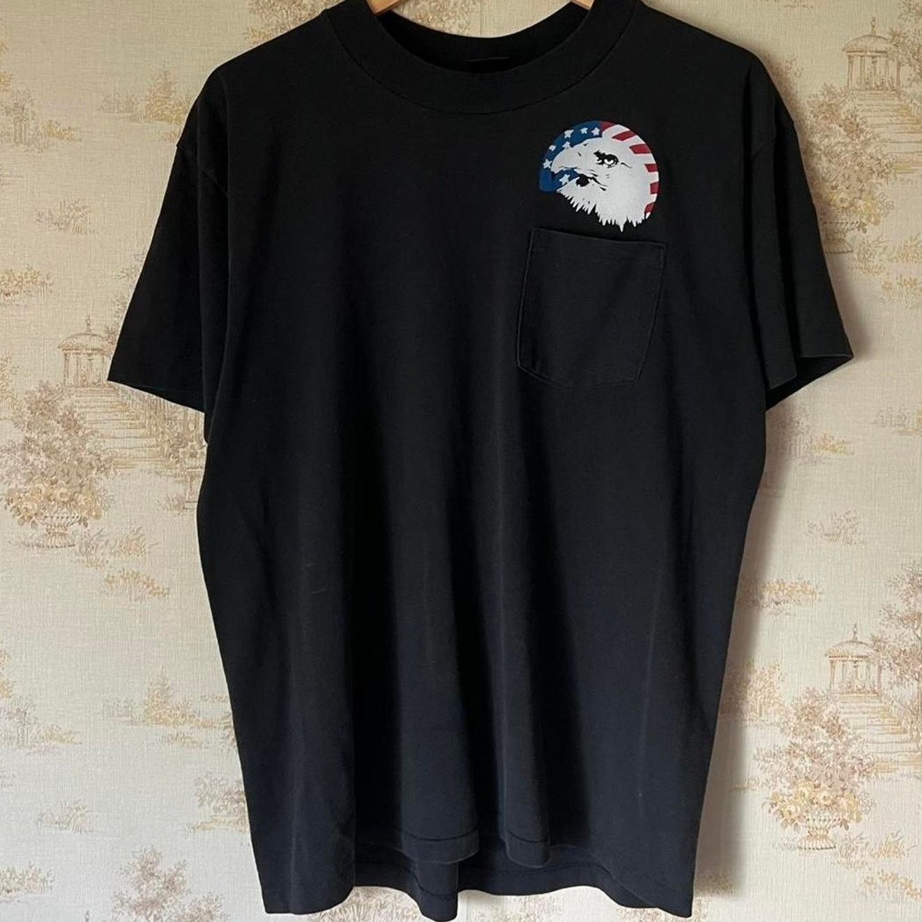 Vintage Faded Black Pocket T-Shirt | "Time To Kick Ass" Eagle | L/XL Size US L / EU 52-54 / 3 - 4 Thumbnail