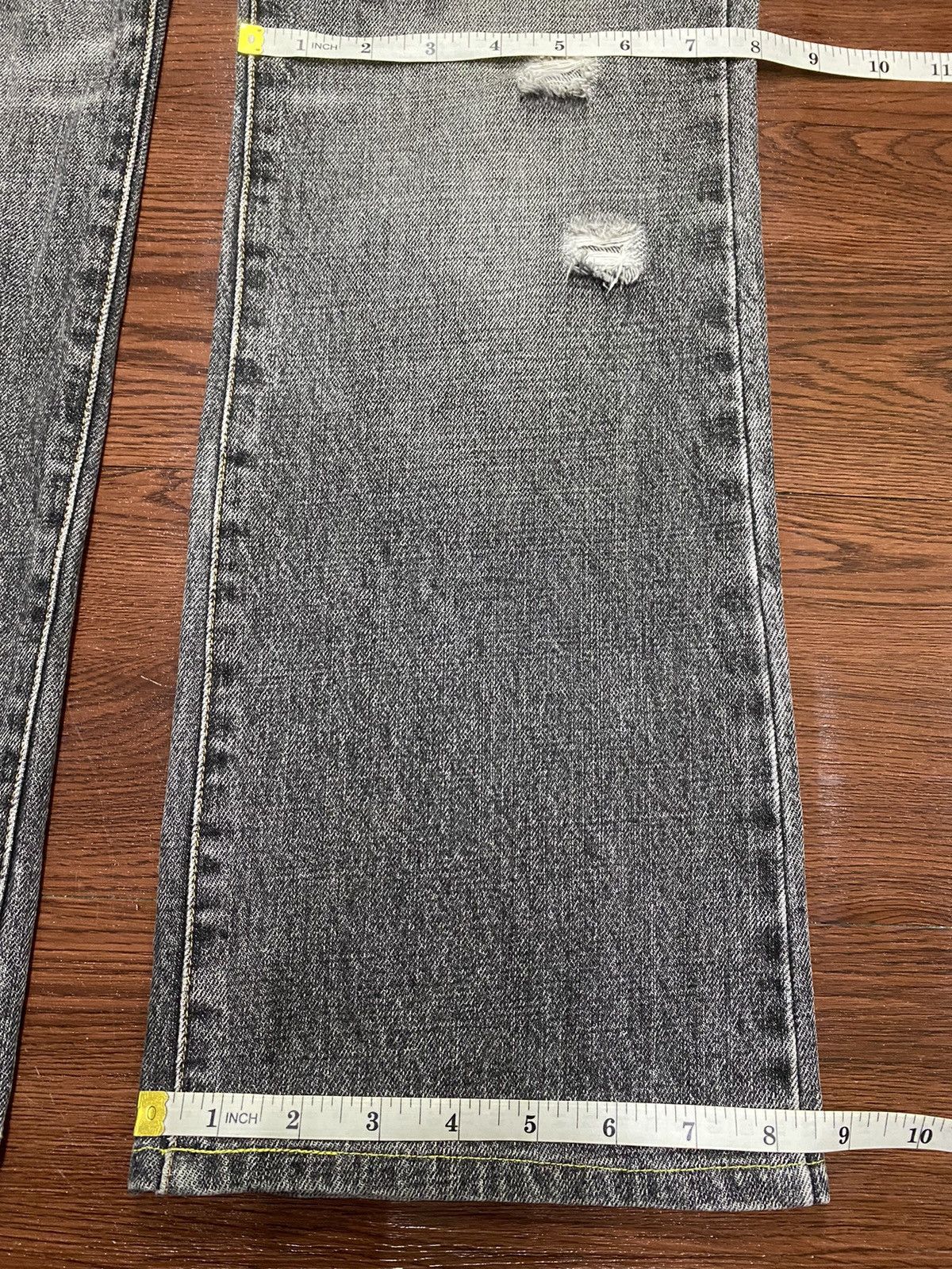 Vintage Uniqlo Black Denim Whisker Distressed Bootcut Jeans