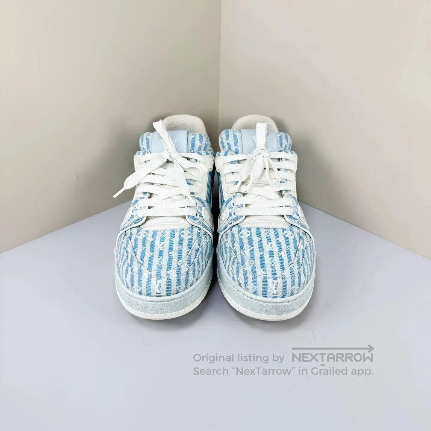 Louis Vuitton louis vuitton blue white striped trainer shoes. Size US 7 / EU 40 - 2 Thumbnail