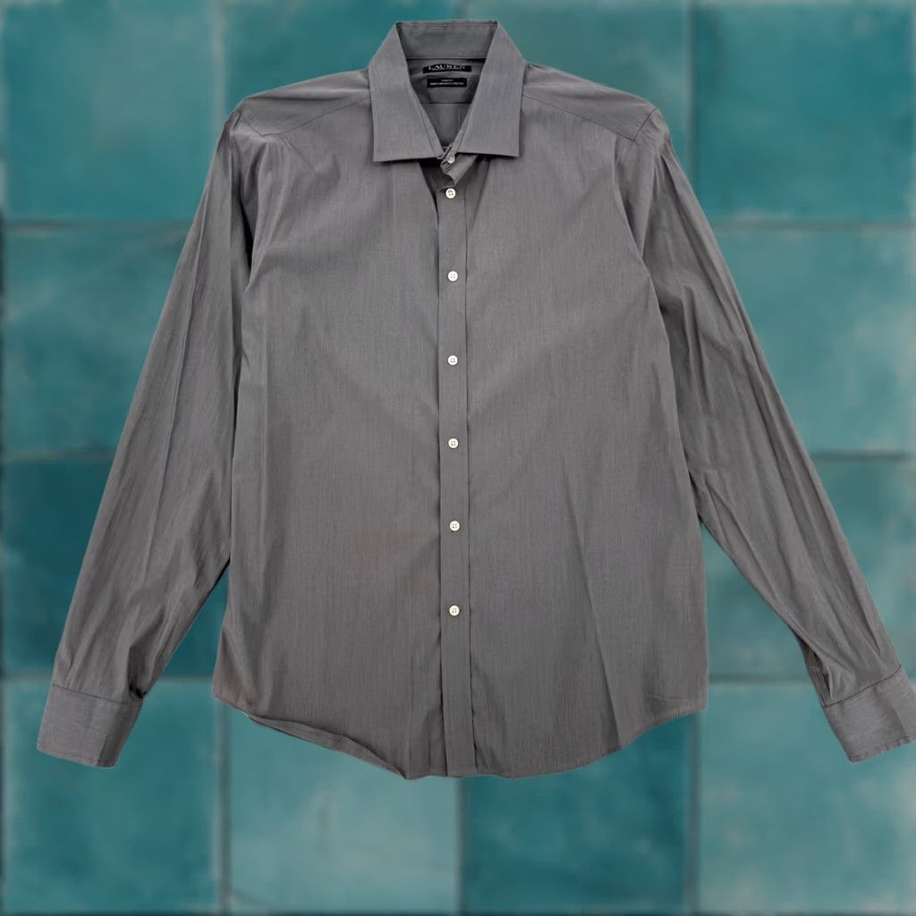 Ralph Lauren Lauren Ralph Lauren Mens Gray Performance Stretch Slim Fit Dress Shirt Large Size 42R - 1 Thumbnail