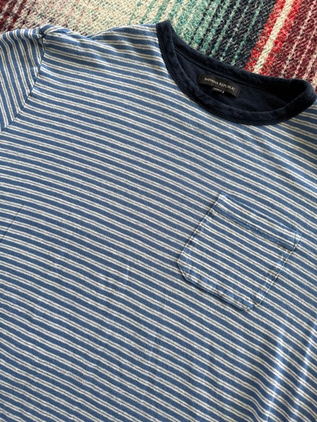 Banana Republic Banana Republic Cropped Blue/White Stripe Short Sleeve Tee L Size US L / EU 52-54 / 3 - 2 Thumbnail