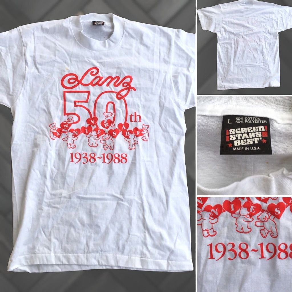 Vintage Lanz 50th Anniversary 1938-1988 T-Shirt Screen Stars Best Made In USA 1980s Sz L Shirt Unisex White 1980s Mens Womens Boys Girls Size US L / EU 52-54 / 3 - 1 Thumbnail