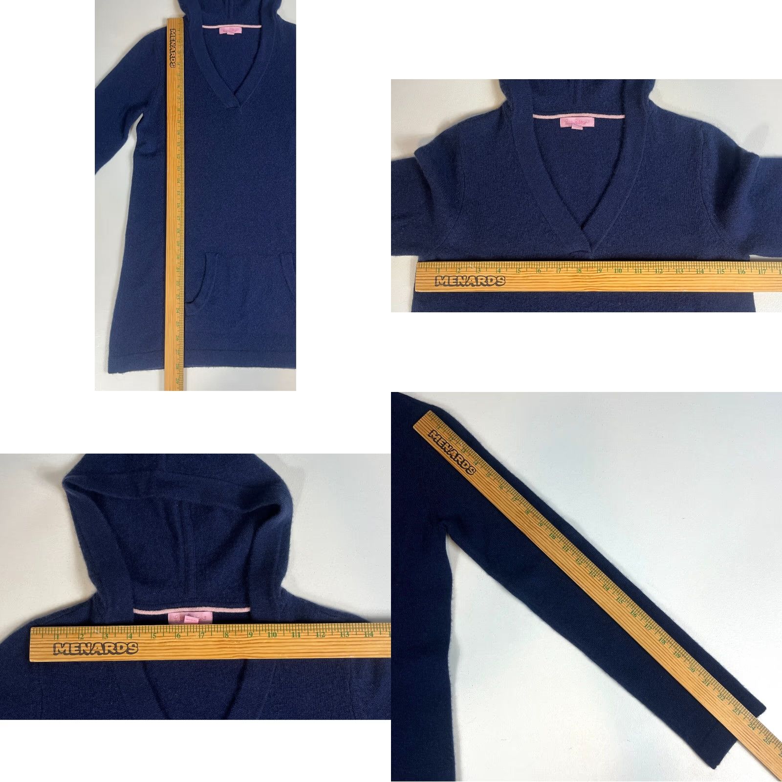 Lilly Pulitzer VINTAGE Lilly Pulitzer Women's Cashmere Hooded Pullover Sweater Navy S Size S / US 4 / IT 40 - 9 Thumbnail