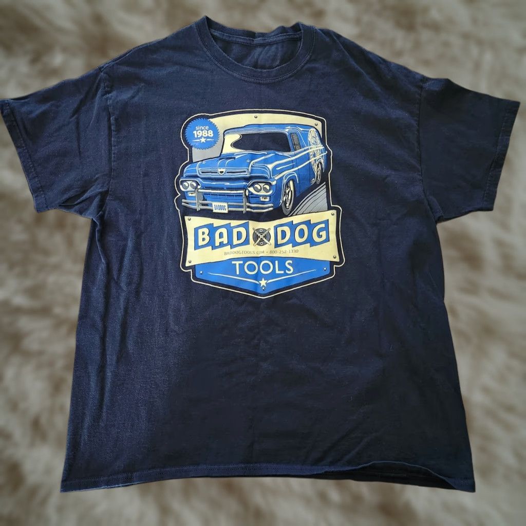 Vintage Bad Dog Tools Promotional T Shirt Tee XL Blue Classic Trucks Shirt Adults Men Button-Front Embroidered Pockets Dogs Theme Size US XL / EU 56 / 4 - 1 Thumbnail