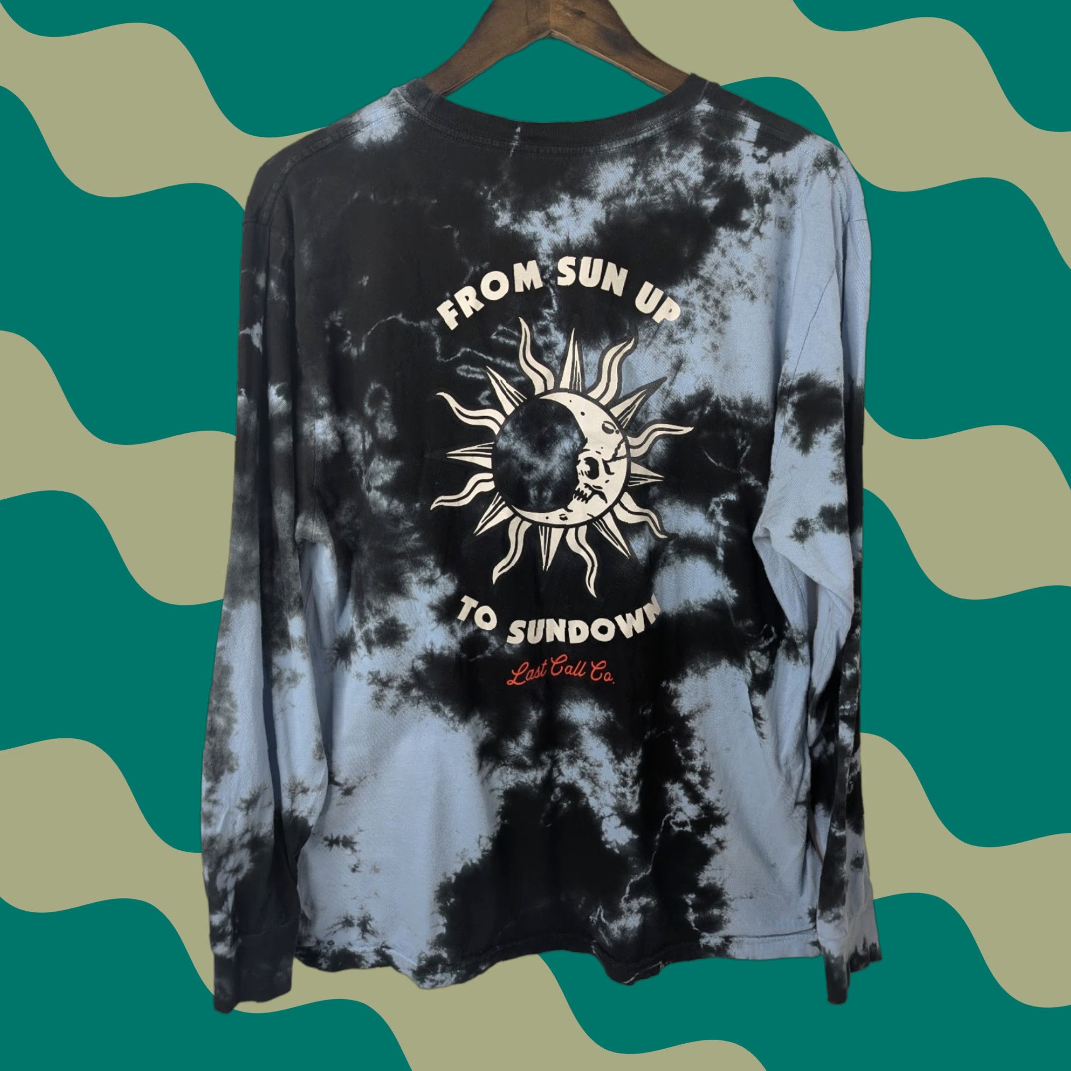 Vintage Last Call Co Shirt Mens Large Black Long Sleeve Tie Dye Skeleton Moon From Sun Up To Sundown Size US L / EU 52-54 / 3 - 1 Thumbnail