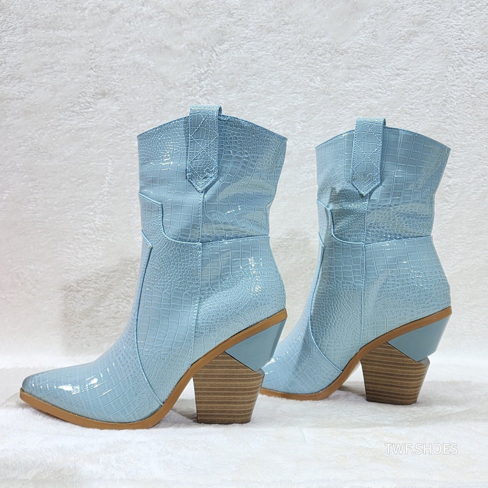 Twisted Blue Patent Country Western Cowgirl Ankle Boots To