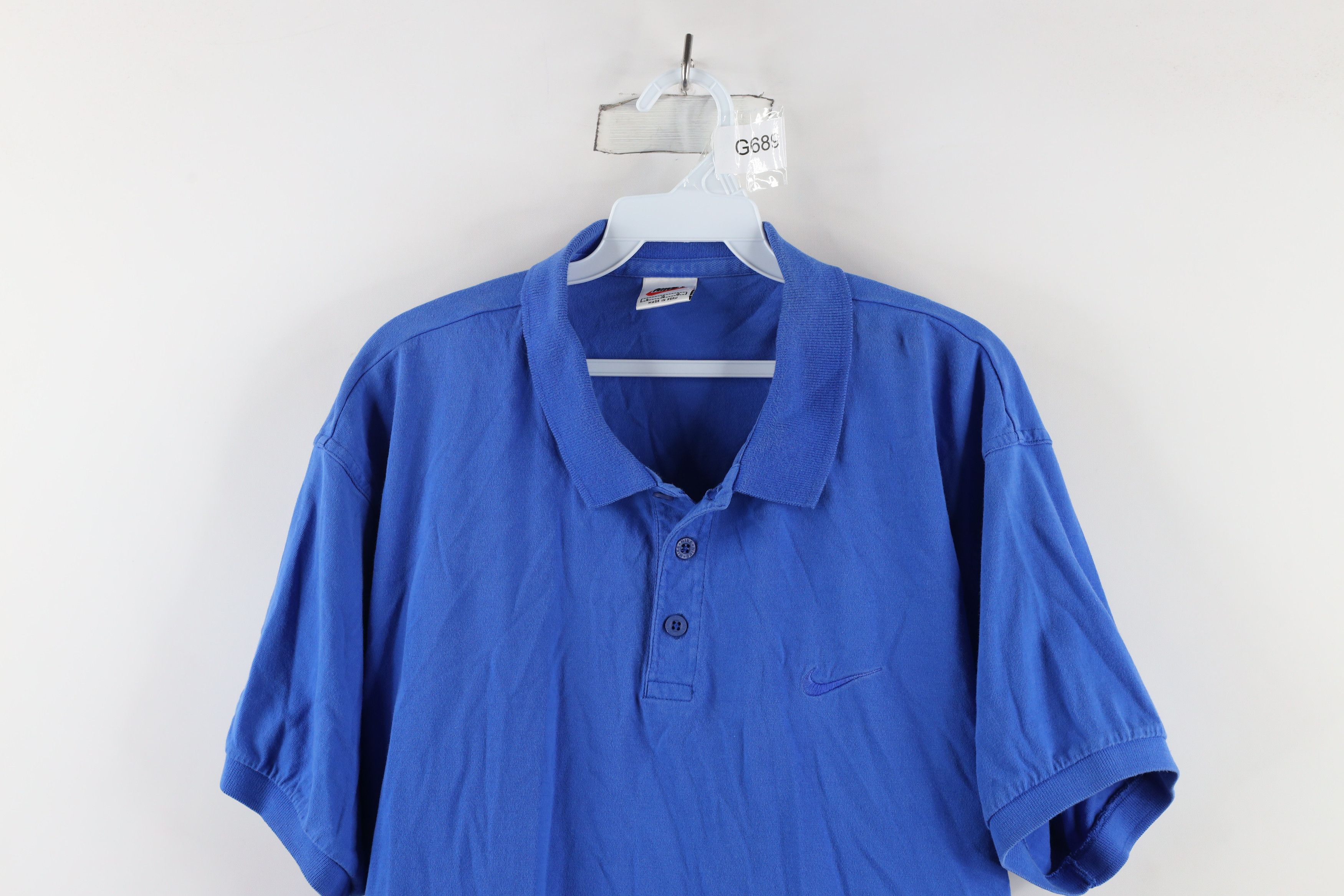 Nike × Vintage Vintage 90s Nike Scott Mini Swoosh Monochrome Polo Blue Size US L / EU 52-54 / 3 - 2 Thumbnail