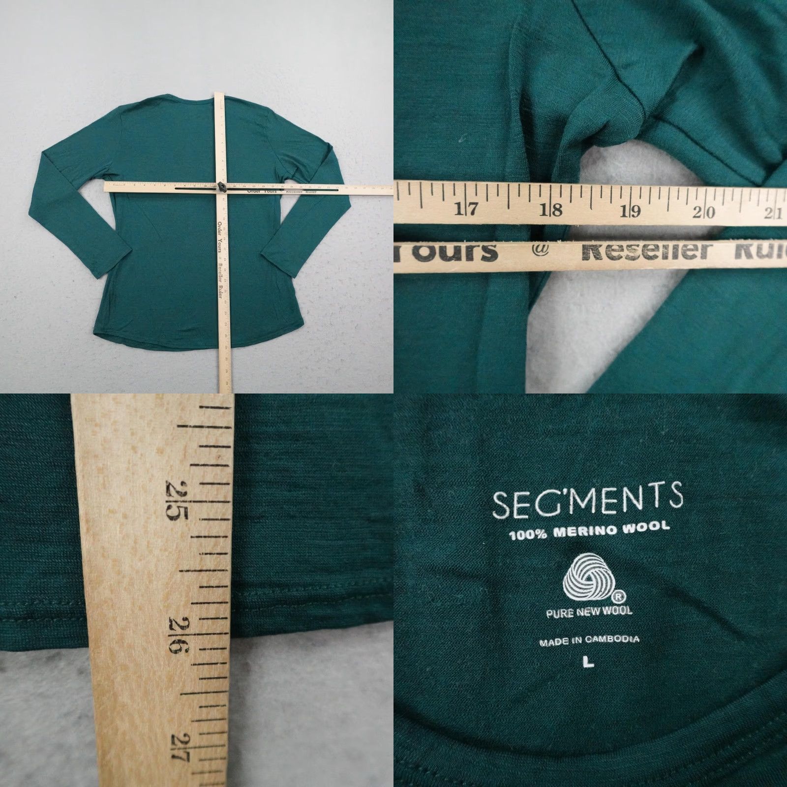 Layer 8 VINTAGE SEGMENTS Shirt Womens Large Green Merino Wool Base Layer Performance Hiking Size L / US 10 / IT 46 - 8 Thumbnail