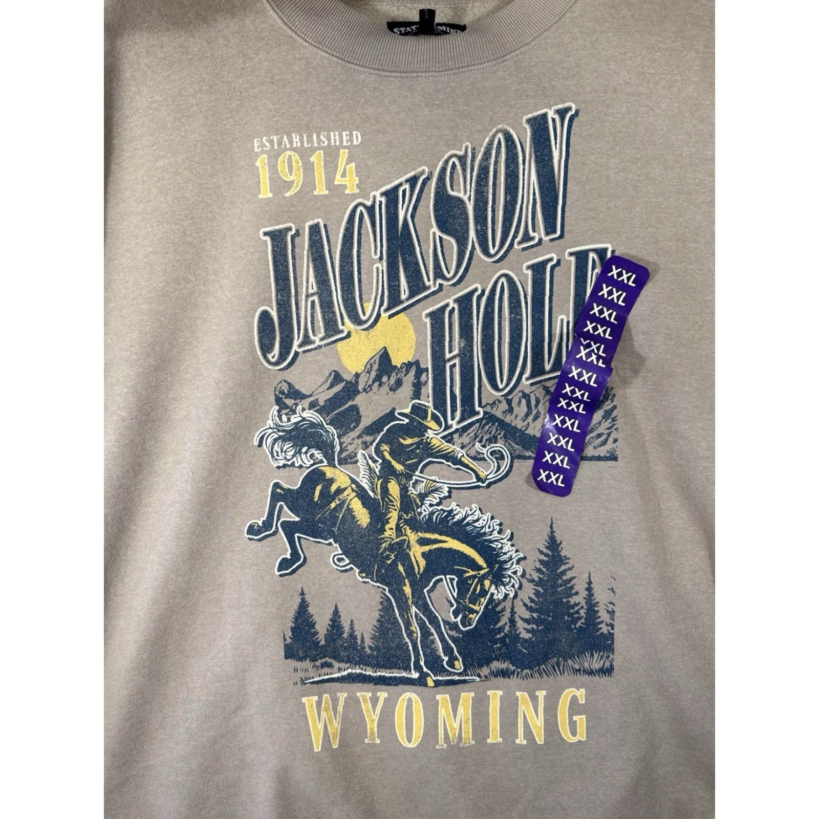 Vintage State Of Mine Sweatshirt Men 2XL Jackson Hole Wyoming Taupe Fleece Cotton NWT Pullover Size US XXL / EU 58 / 5 - 4 Thumbnail