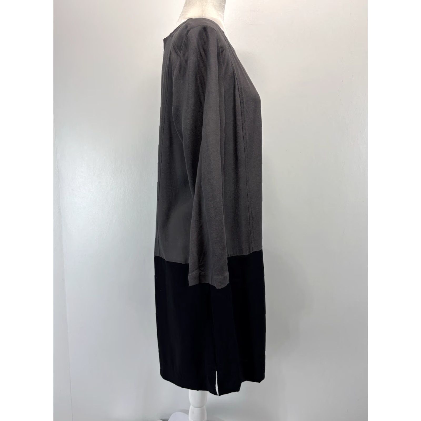 Eileen Fisher EILEEN FISHER Dress Women M Shift Colorblock Grey Black Tencel Blend 3/4 Sleeve Knee Length Women Size M / US 6-8 / IT 42-44 - 4 Thumbnail