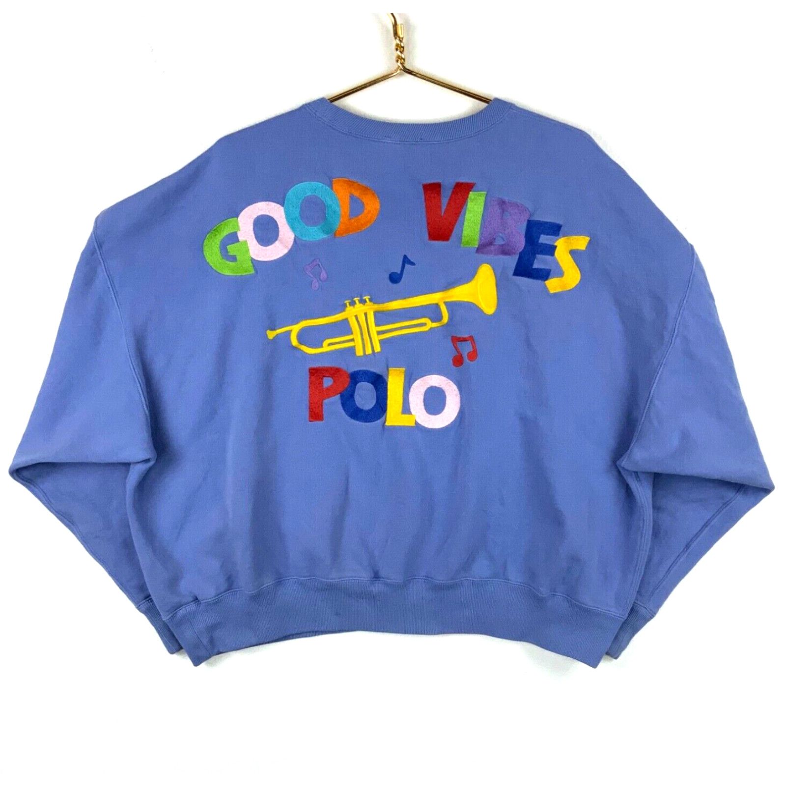 image of Polo Ralph Lauren Polo Good Vibes Ralph Laurent Women's Sweatshirt Crewneck Size XL Blue in White