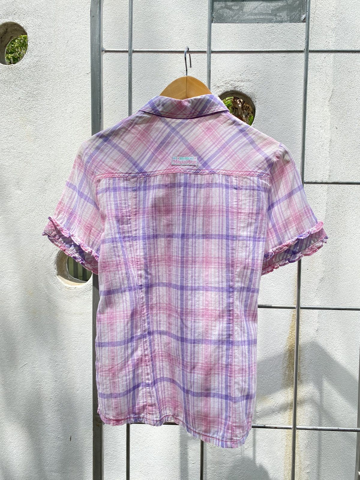 Designer × Japanese Brand Mezzo Piano Y2K Pink & Purple Plaid Ruffle Shirt Size ONE SIZE - 13 Thumbnail
