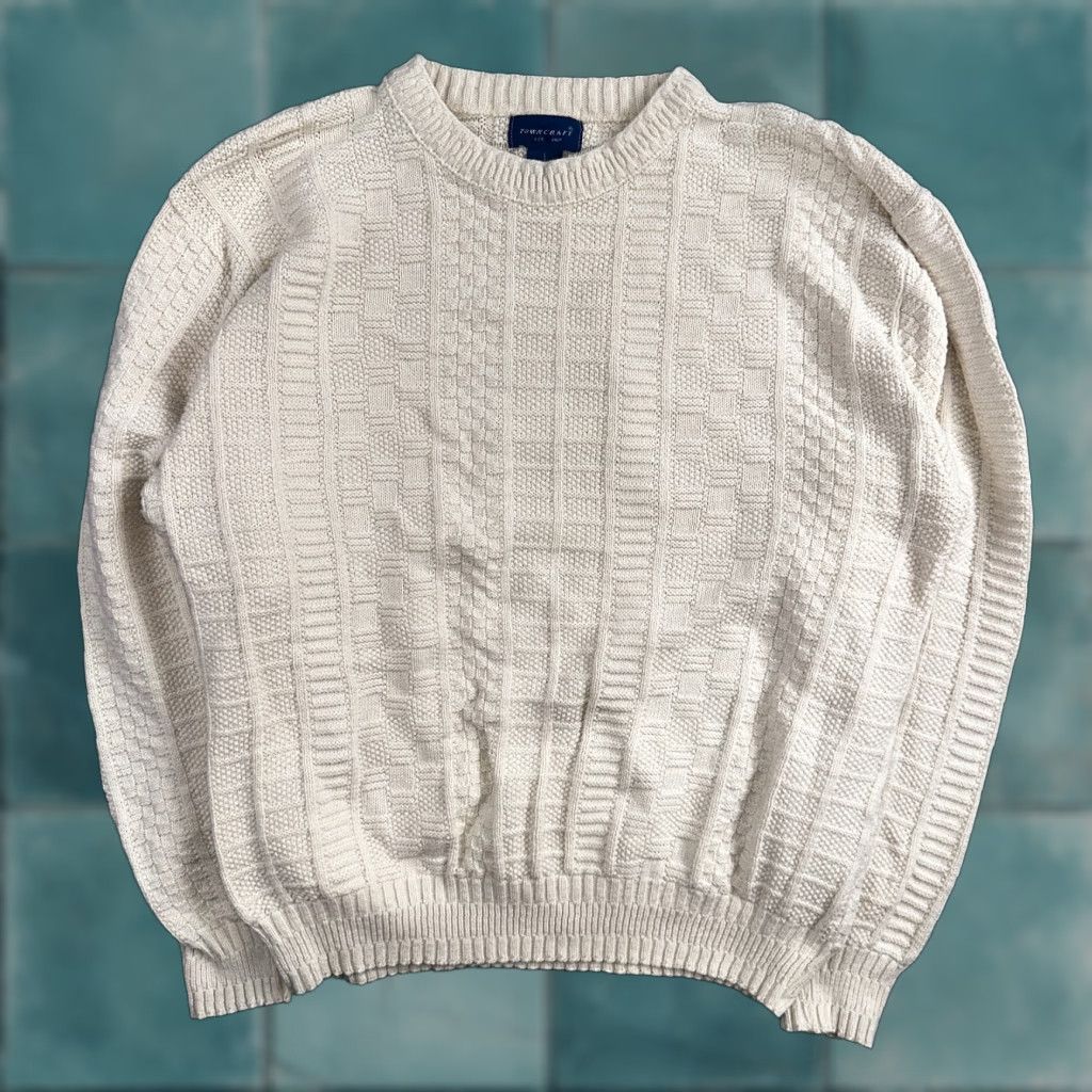 Vintage VINTAGE Towncraft 80s Ivory 100% Cotton Square Knit Sweater Adult L Size US L / EU 52-54 / 3 - 1 Thumbnail