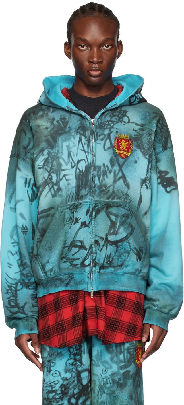 image of Balenciaga Blue Skater Hoodie, Men's (Size Medium)