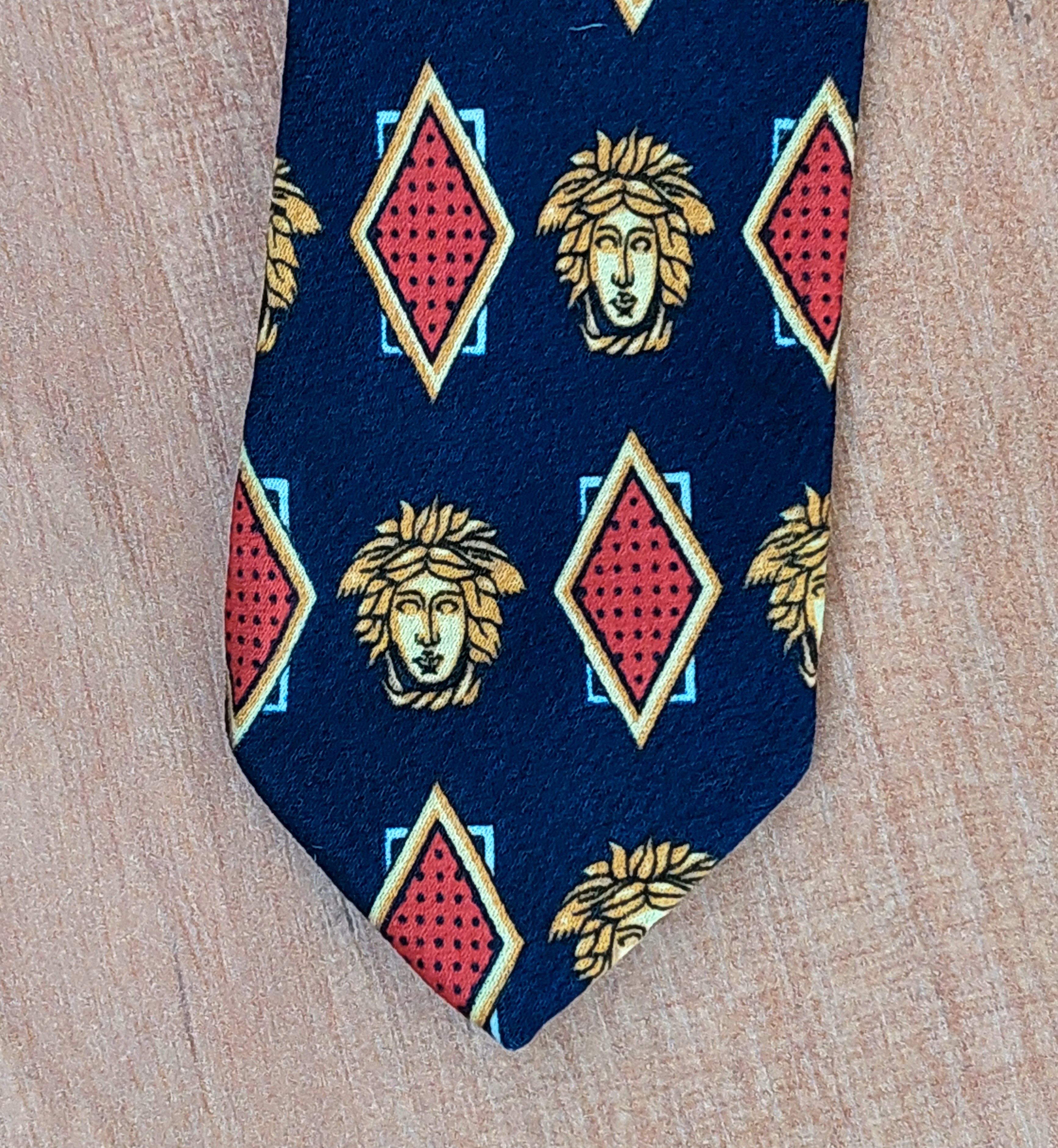 Versace Vintage Gianni Versace Medusa Silk Tie Navy Geometric 90s Size ONE SIZE - 8 Thumbnail