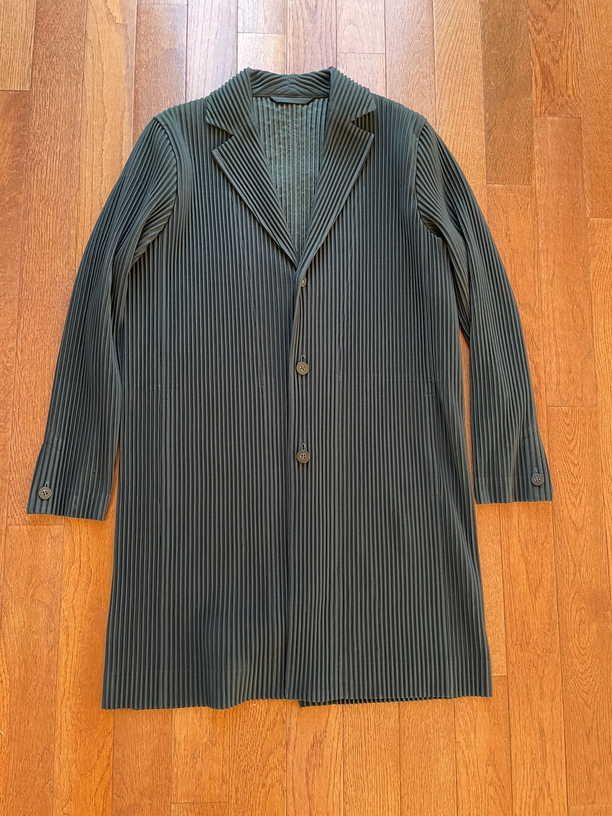 Homme Plisse Issey Miyake Issey Miyake Homme Plisse Pleated Overcoat Forest Green Sz 3 Size US L / EU 52-54 / 3 - 1 Thumbnail