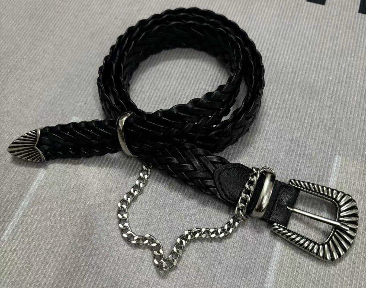 Japanese Brand × Vintage Retro punk faux leather woven western buckle chain belt Size ONE SIZE - 3 Thumbnail