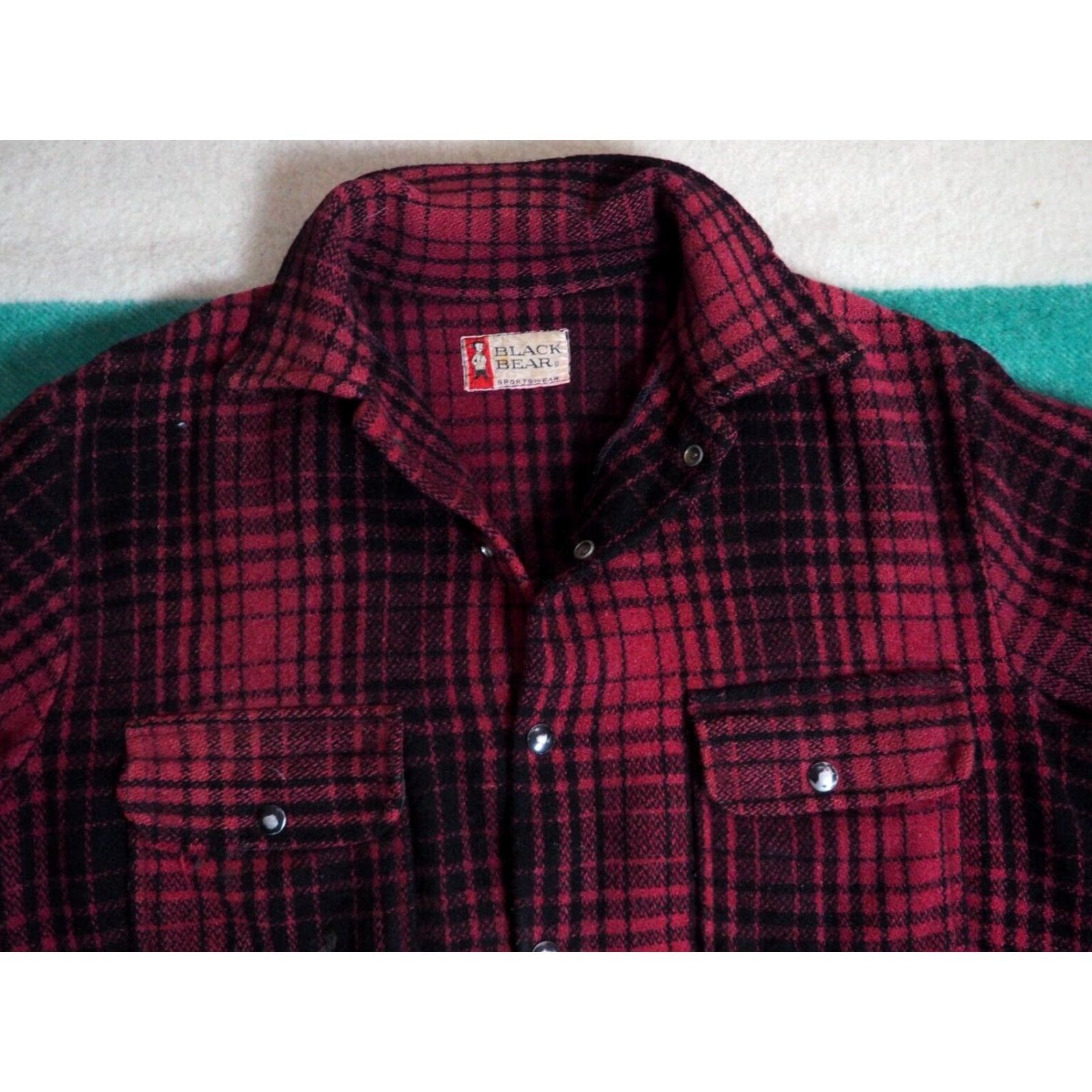 Vintage VTG Black Bear Field Jacket Red Wool Shadow Plaid 1950s Mens L Size US L / EU 52-54 / 3 - 3 Thumbnail