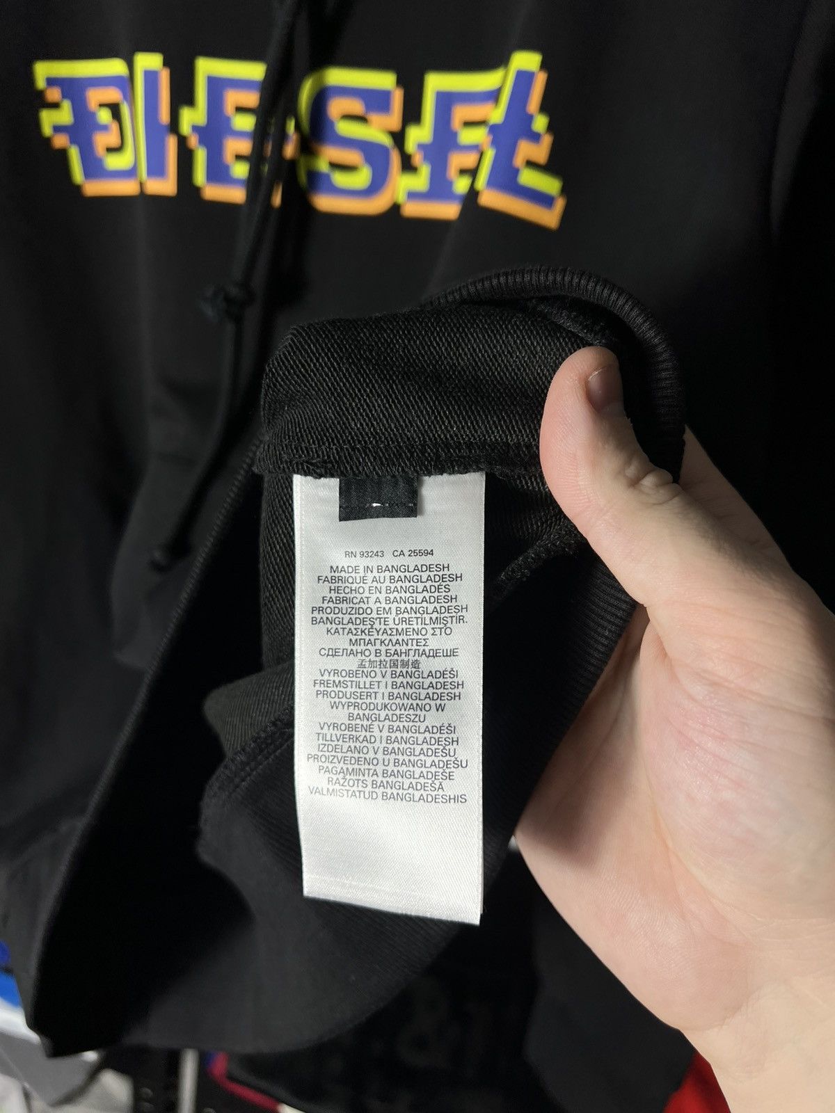 DIESEL Pixel Logo Hoodie – Black with Retro Tech Print 🖤🟨🟪
