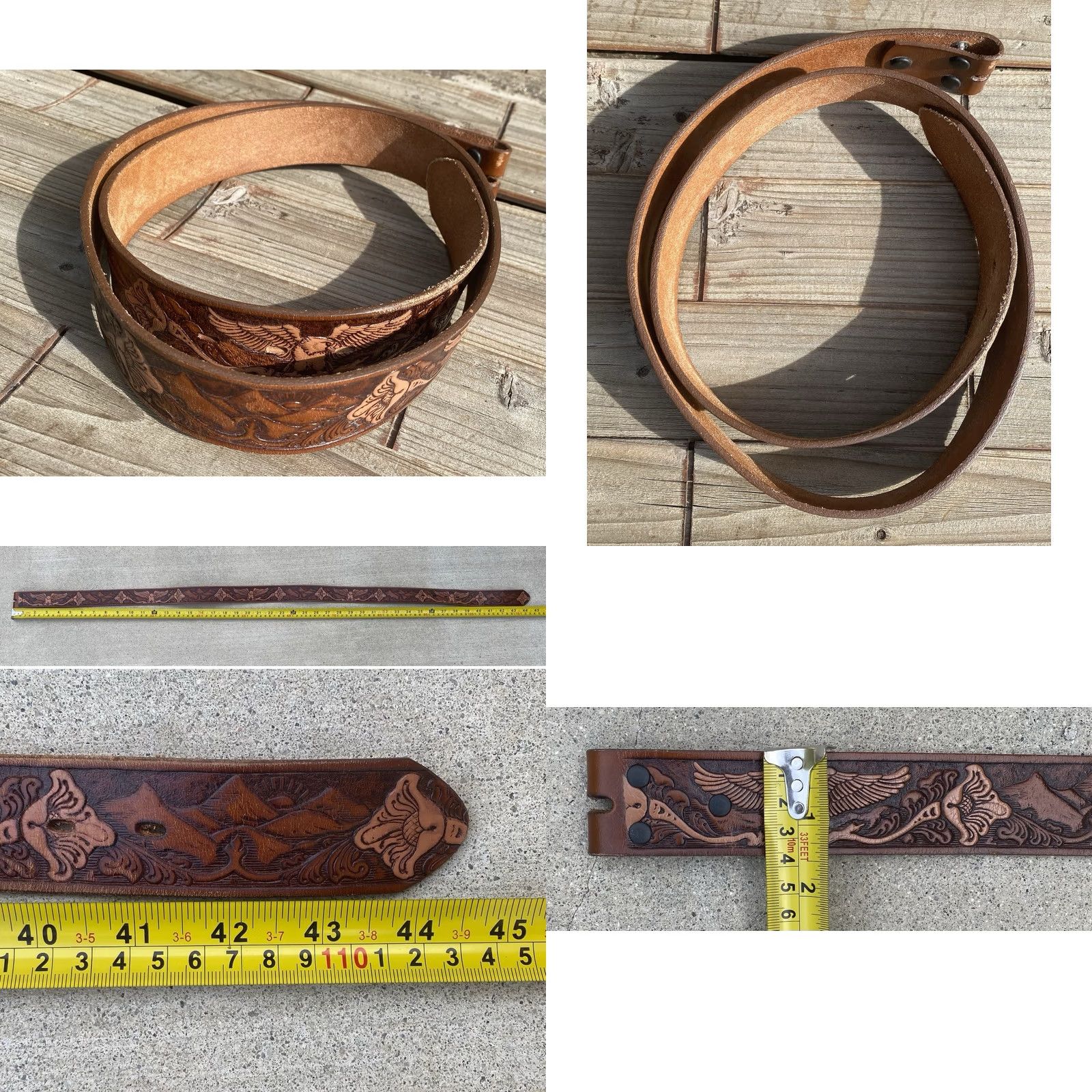 Vintage VINTAGE Eagle Tooled Leather Belt Mexico Western Biker Americana Cowboy Sz 38 40 Size 38 - 8 Thumbnail