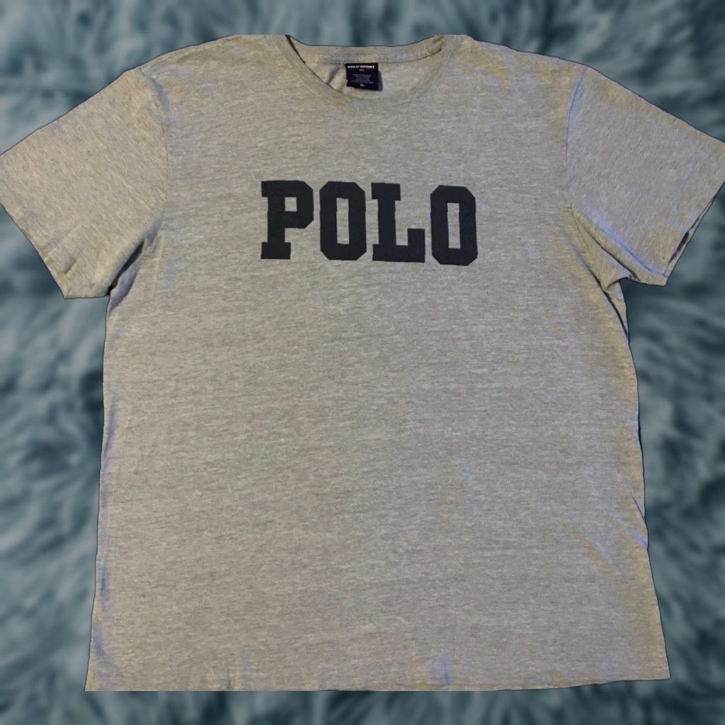 Polo Ralph Lauren VINTAGE Polo Ralph Lauren Spellout Shirt XL Gray Short Sleeve Polo Sport Stadium 92 Hip Hop 90s USA Mens Shirt Size US XL / EU 56 / 4 - 1 Thumbnail