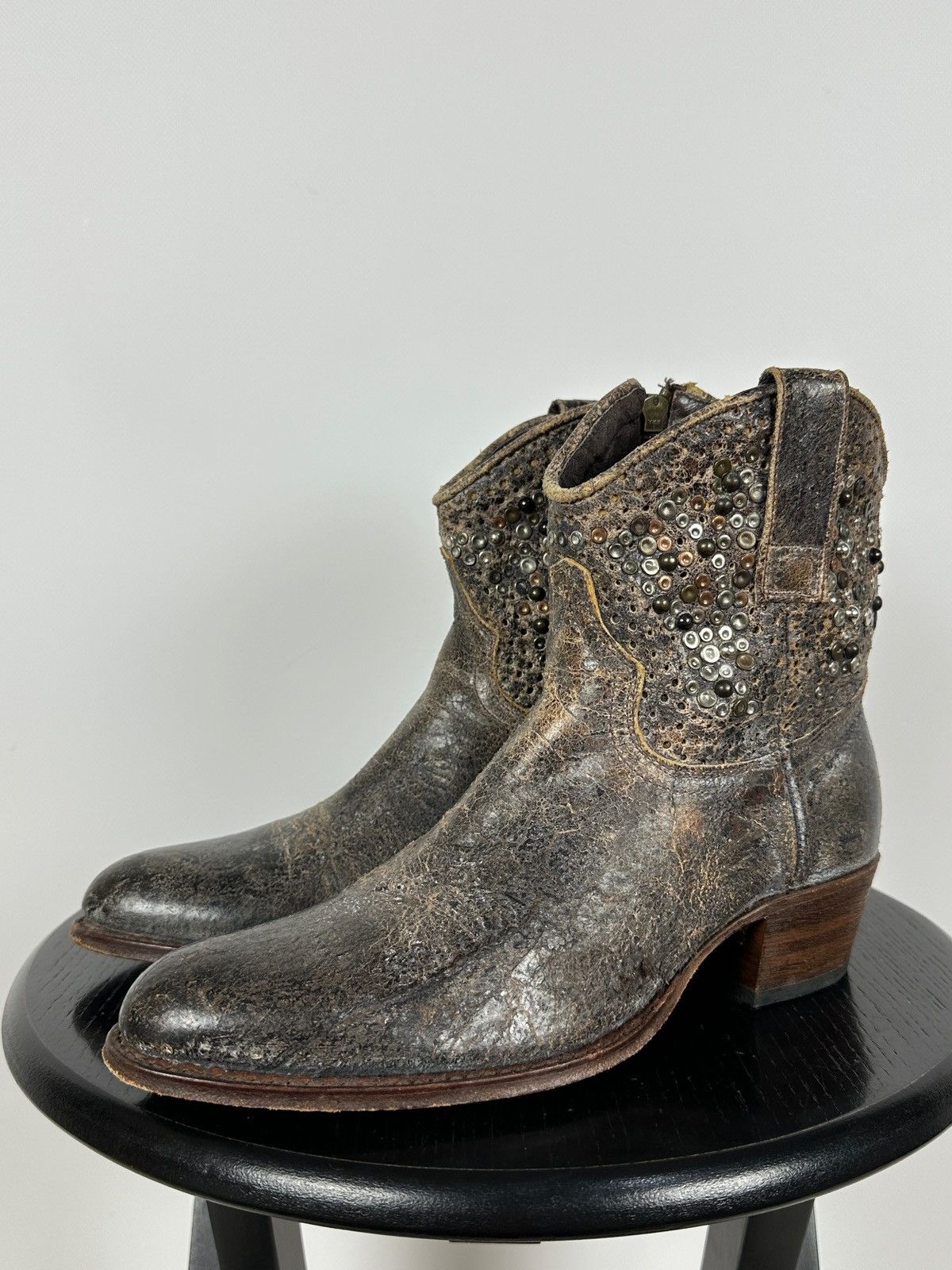 Sendra Sendra 8602 Brown Leather Studded Cowboy Biker Ankle Boots Size US 7.5 / IT 37.5 - 11 Thumbnail