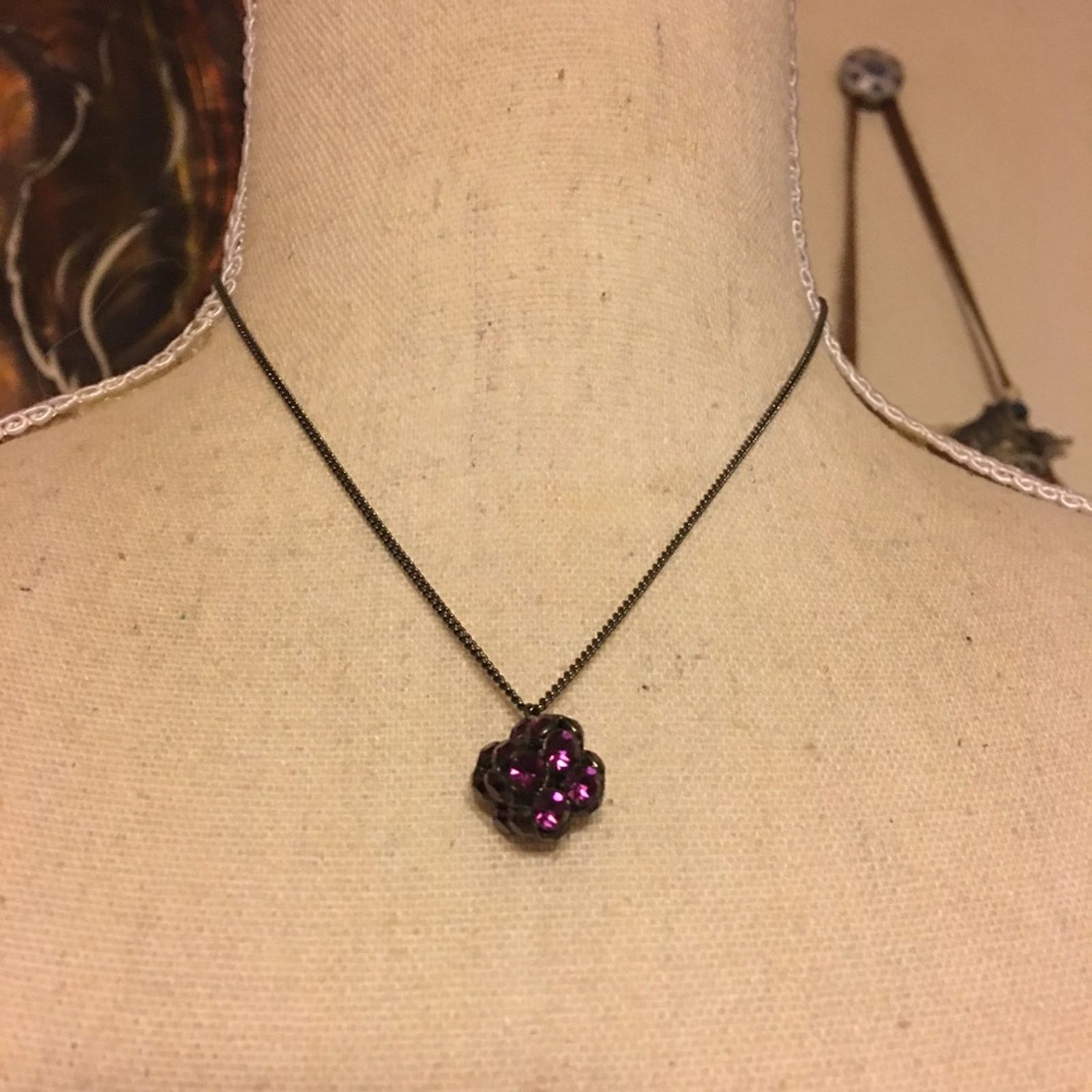 Vintage Vintage purple crystal cube gunmetal necklace Size ONE SIZE - 1 Thumbnail