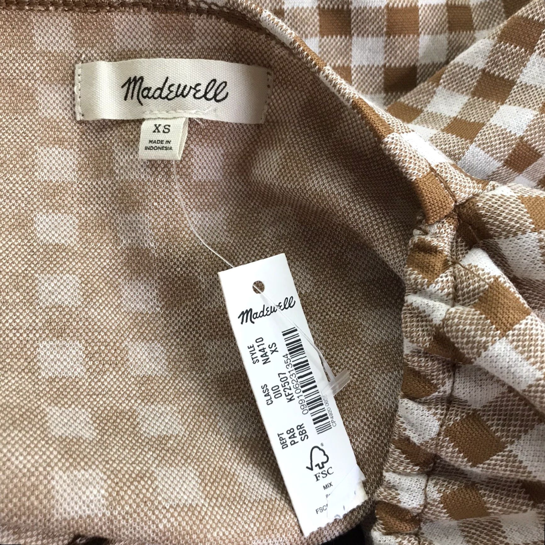 Madewell Madewell Women's Checked Cropped Button-Up Top XS Brown/White Cap Sleeve Knit Summer Casual Size XS / US 0-2 / IT 36-38 - 4 Thumbnail