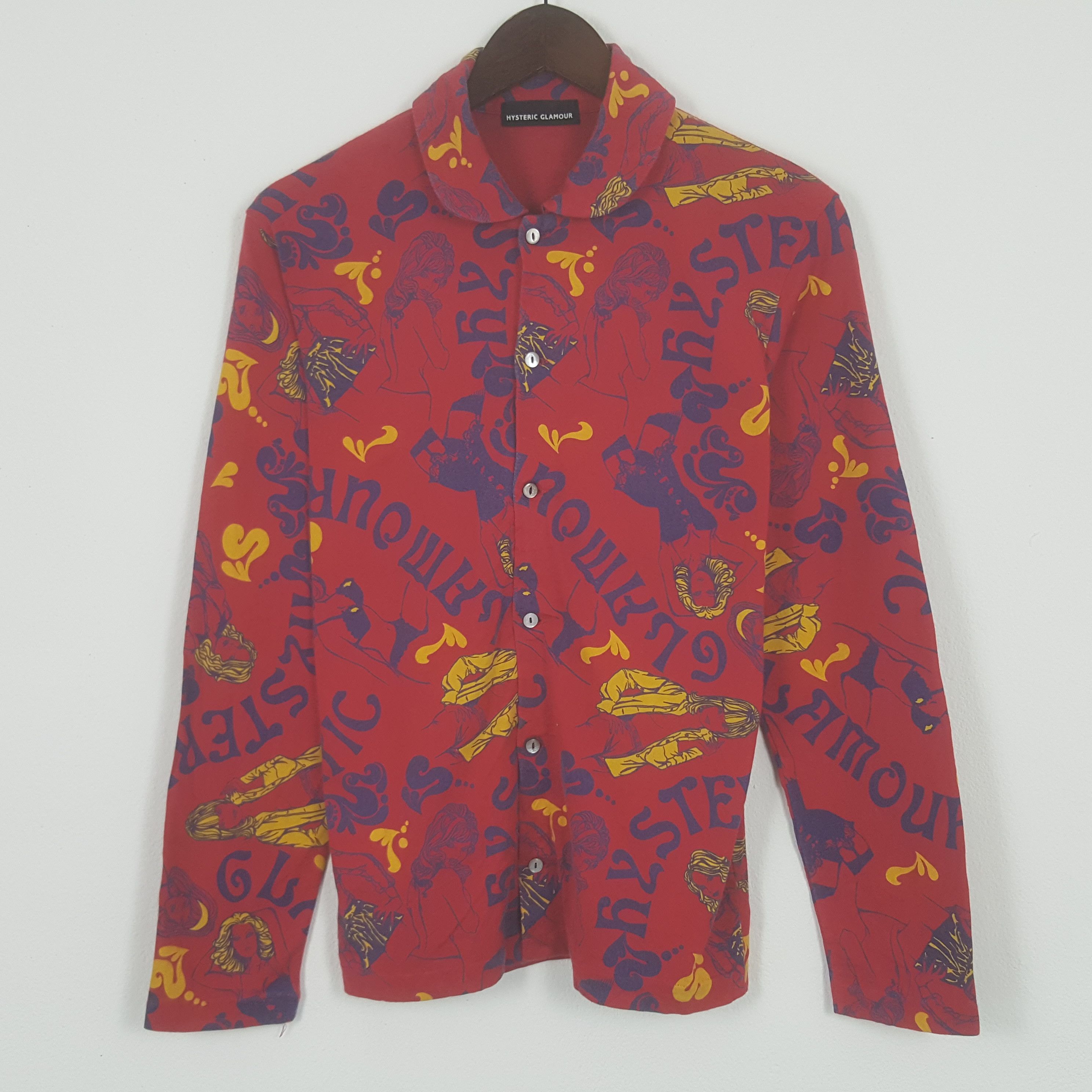 image of Hysteric Glamour Fullprinted Button Up Shirt in Red, Men's (Size XS)