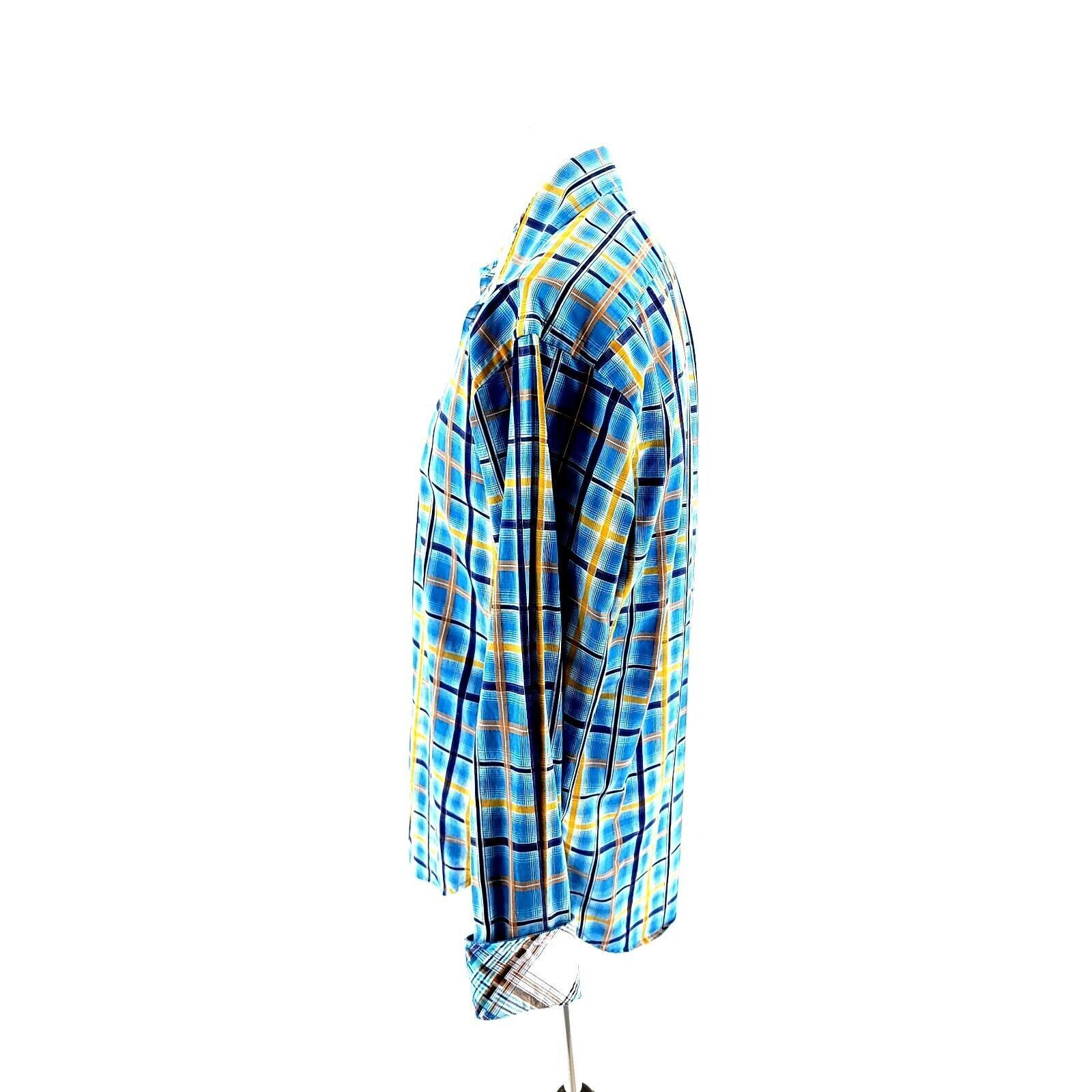 Designer Thomas Dean Small Blue Yellow Windowpane Flip Cuff Button Fr Size US S / EU 44-46 / 1 - 4 Thumbnail