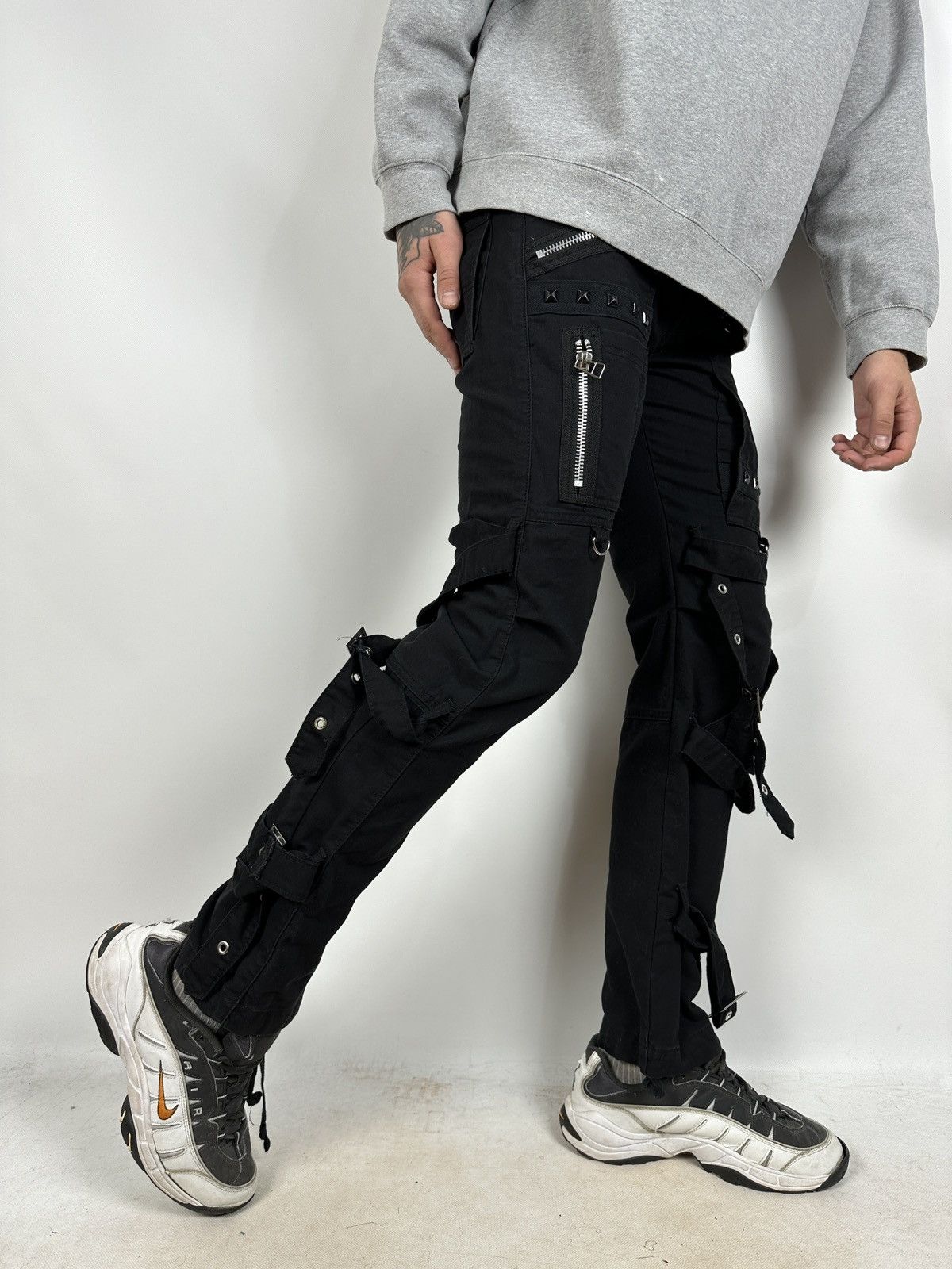 Japanese Brand Vintage Gothicana By EMP Punk Bondage Black Cargo Pants Size US 30 / EU 46 - 3 Thumbnail