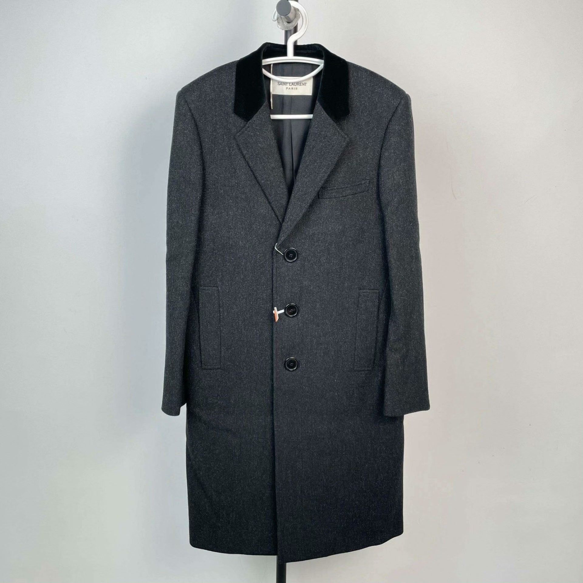 Yves Saint Laurent YSL Dark Gray Wool Coat w/ Velvet Collar Size US M / EU 48-50 / 2 - 1 Thumbnail
