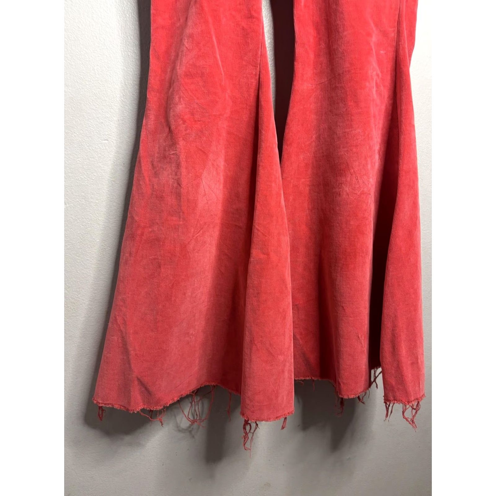 Vintage We The Free Corduroy Flare Pants Womens 27 Red High Rise Raw Hem Lace Up Boho Size 27" / US 4 / IT 40 - 2 Thumbnail