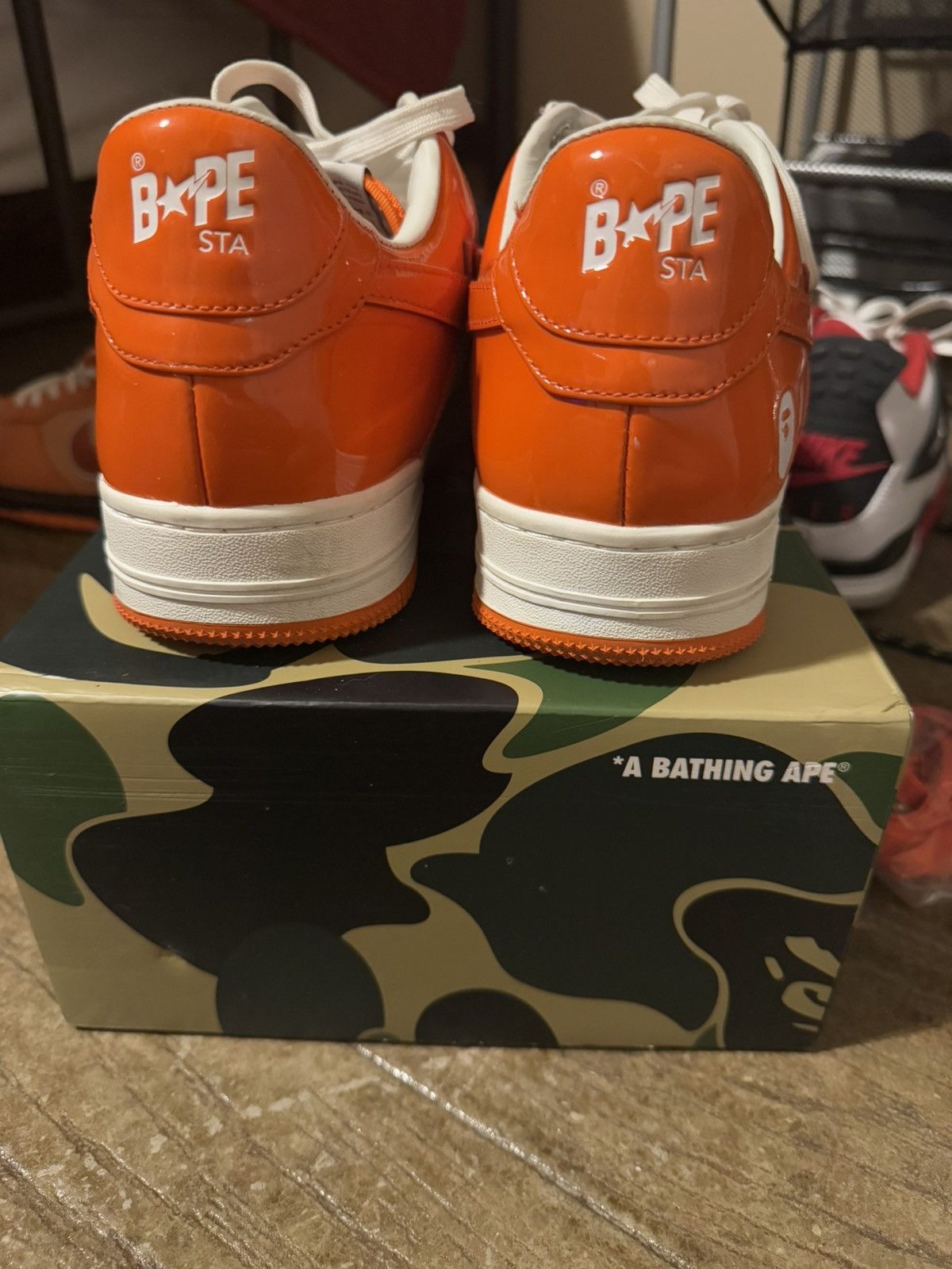 Bape 2021 patent leather orange bapesta Size US 12 / EU 45 - 4 Thumbnail