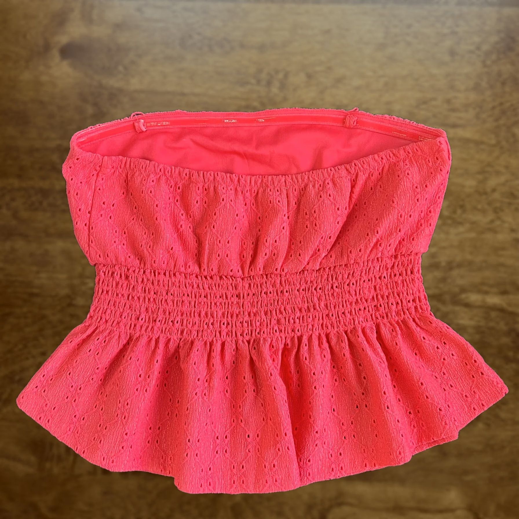 Vintage Eyeshadow Womens Tank Pink Eyelet Strapless Smocked Peplum M Size M / US 6-8 / IT 42-44 - 1 Thumbnail