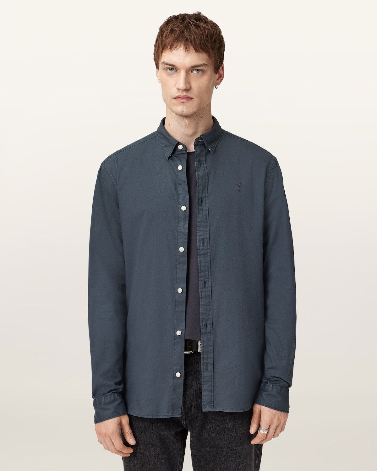 Allsaints AllSaints Mens Dark Grey Faded Long Sleeve Button Up Shirt Size US S / EU 44-46 / 1 - 3 Thumbnail