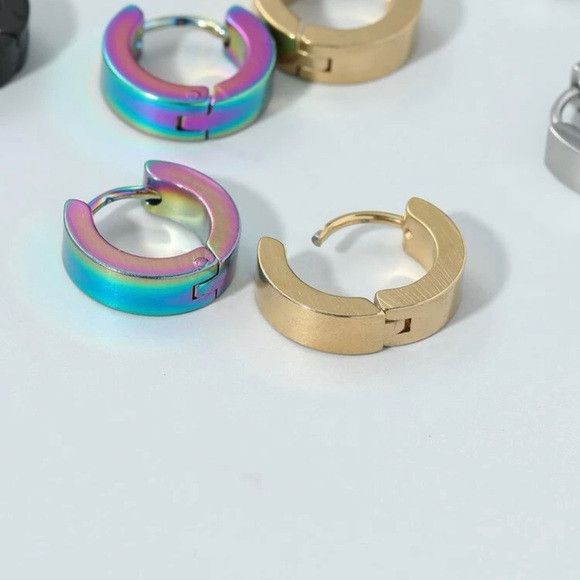 Other 4 Pairs 4 Colors Stainless Steel Hoop Earring Size ONE SIZE - 3 Thumbnail