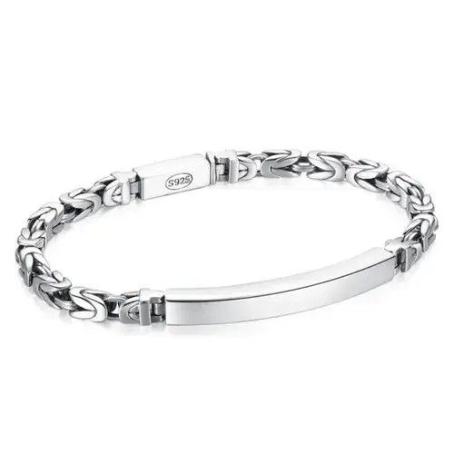 Jewelry × Sterling Silver 5mm Glossy Face Peace Pattern Bracelet Size ONE SIZE - 4 Thumbnail