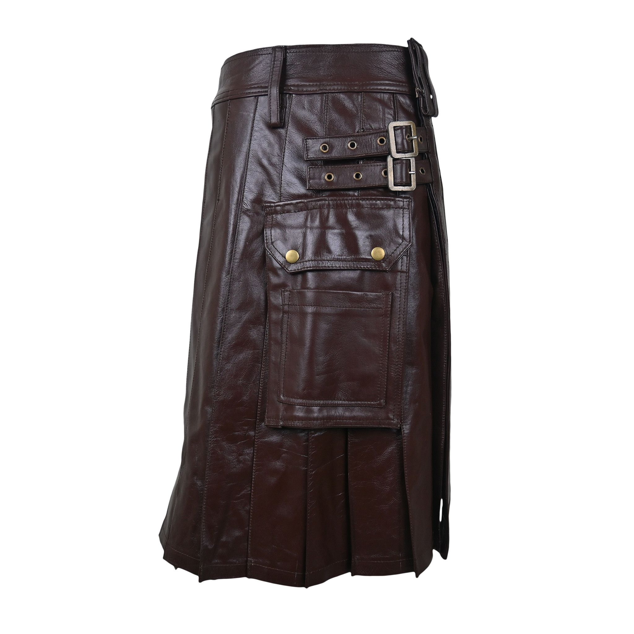 Leather × Other Utility Cargo Leather Kilt Brown "Customized" Size US 34 / EU 50 - 4 Thumbnail