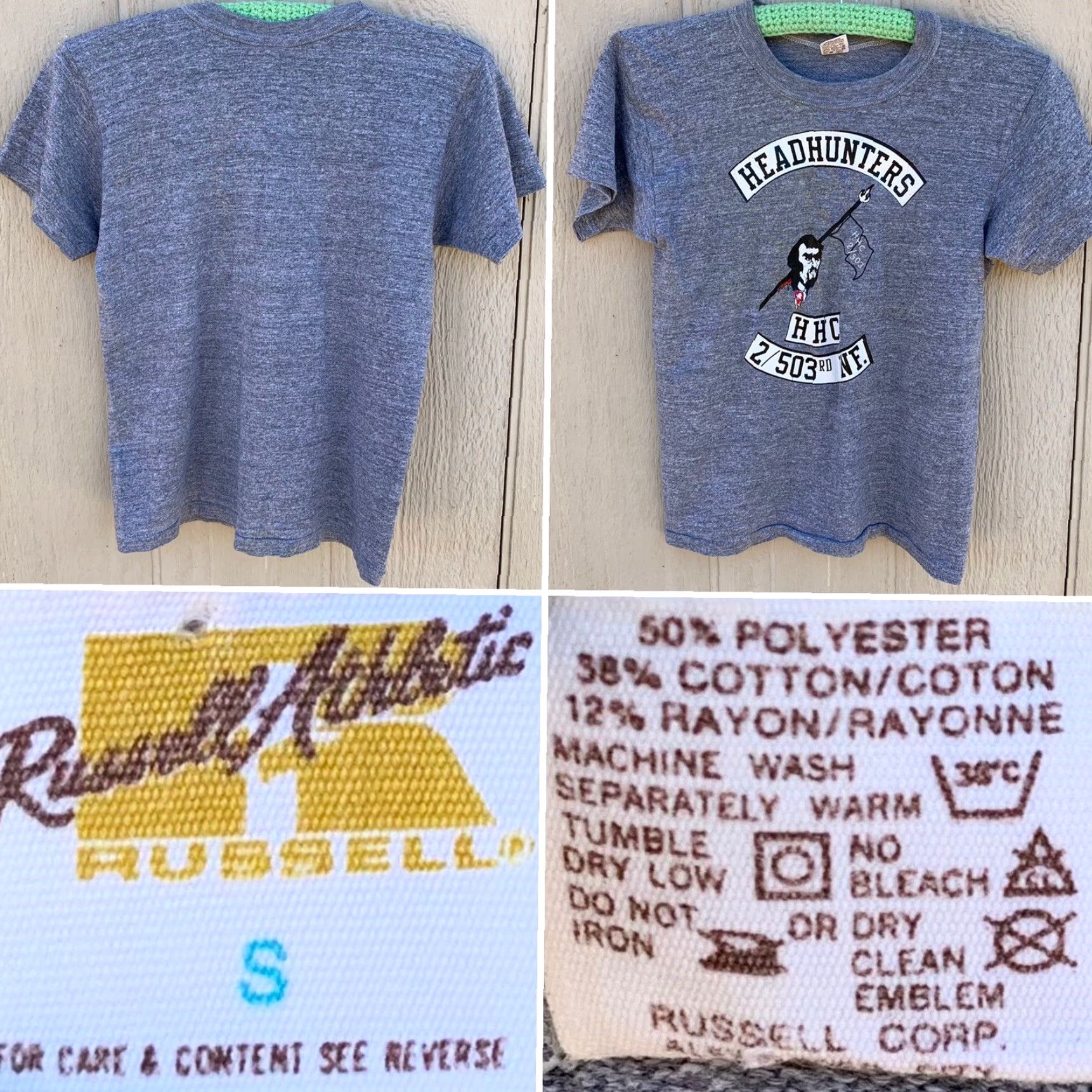Russell Athletic VINTAGE Headhunters HHC 2/503rd Inf t shirt single stitch 70s 1970s size Small Size US S / EU 44-46 / 1 - 2 Thumbnail