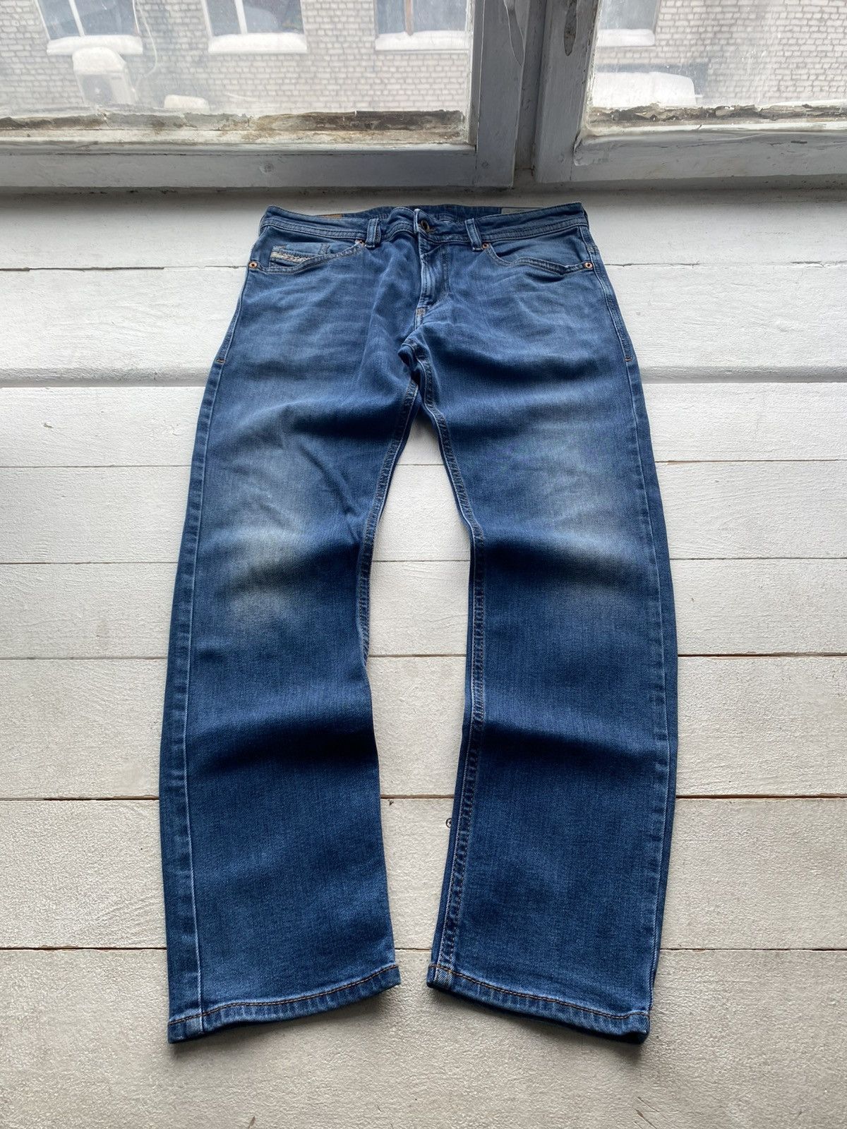 Diesel Luxury 00s Diesel Thommer Slim Skinny Jeans Distressed Blue Size US 33 - 2 Thumbnail