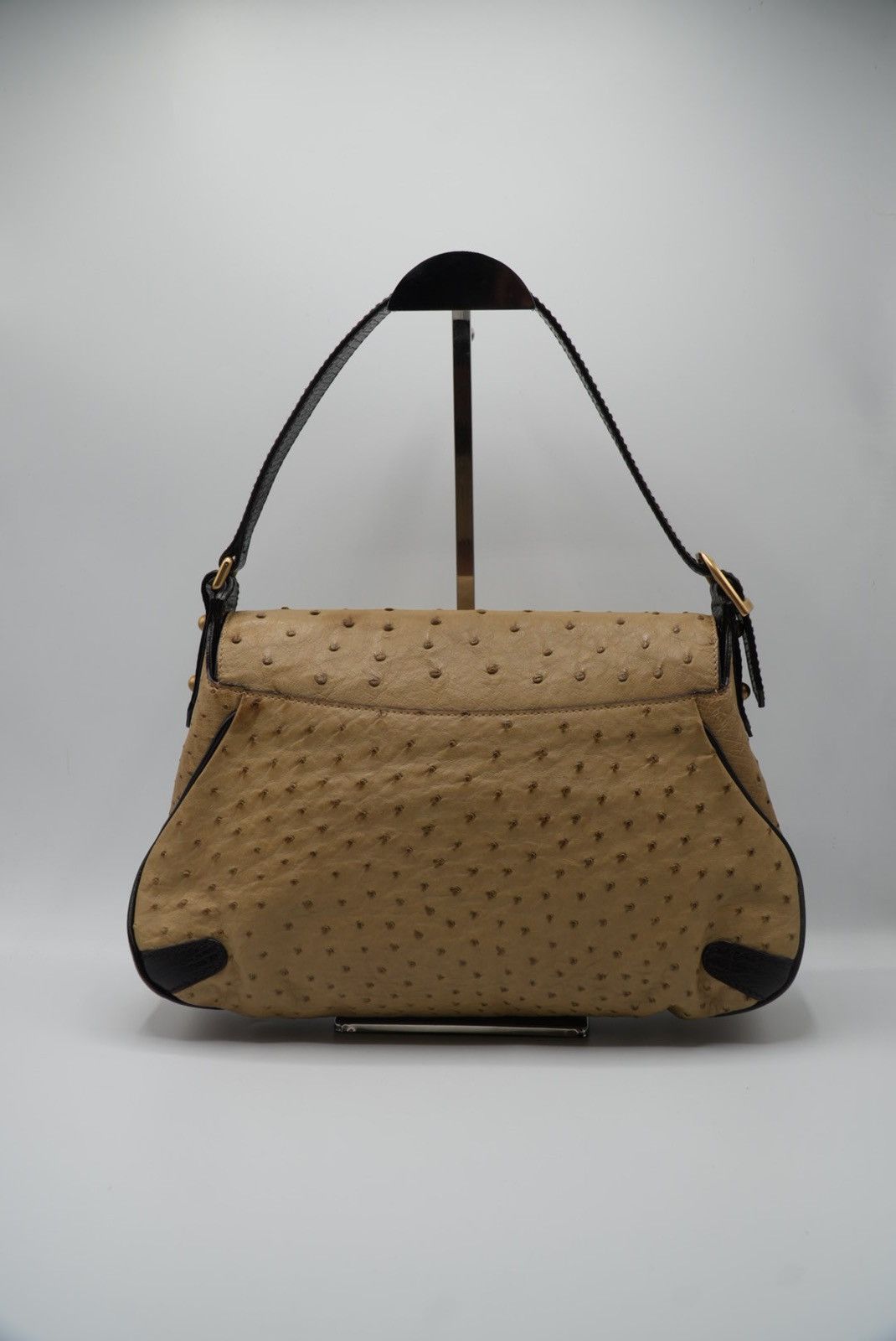 Gucci Gucci Brown Ostrich Horsebit Shoulder Bag Size ONE SIZE - 2 Thumbnail