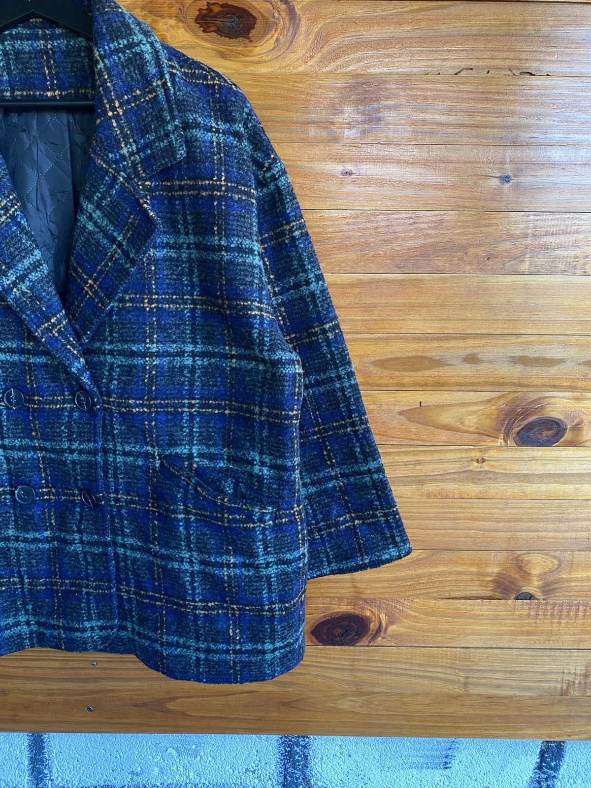 Japanese Brand Vintage 90s Plaid Double-Breasted Wool Coat by Like Lady Size L / US 10 / IT 46 - 6 Thumbnail