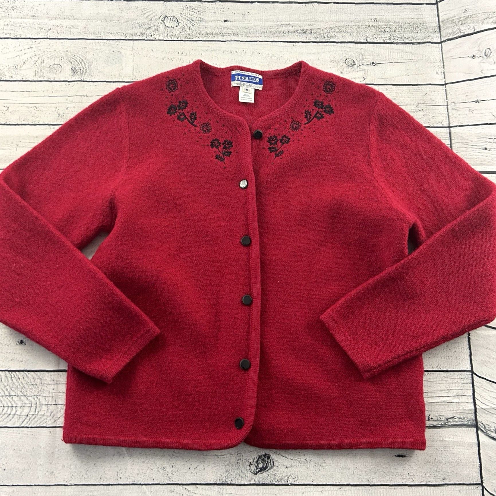 Pendleton Pendleton 100% Wool Embroidered Sweater Women's Petite Medium Red Cardigan PM Wool Embroidered Pendleton Women Petite Medium Red Sweater Size M / US 6-8 / IT 42-44 - 2 Thumbnail
