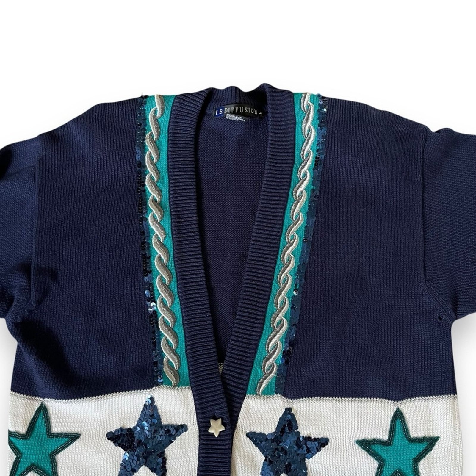 Vintage VTG 80s 90s IB Diffusion boyfriend cardigan sweater pockets Size L / US 10 / IT 46 - 6 Thumbnail