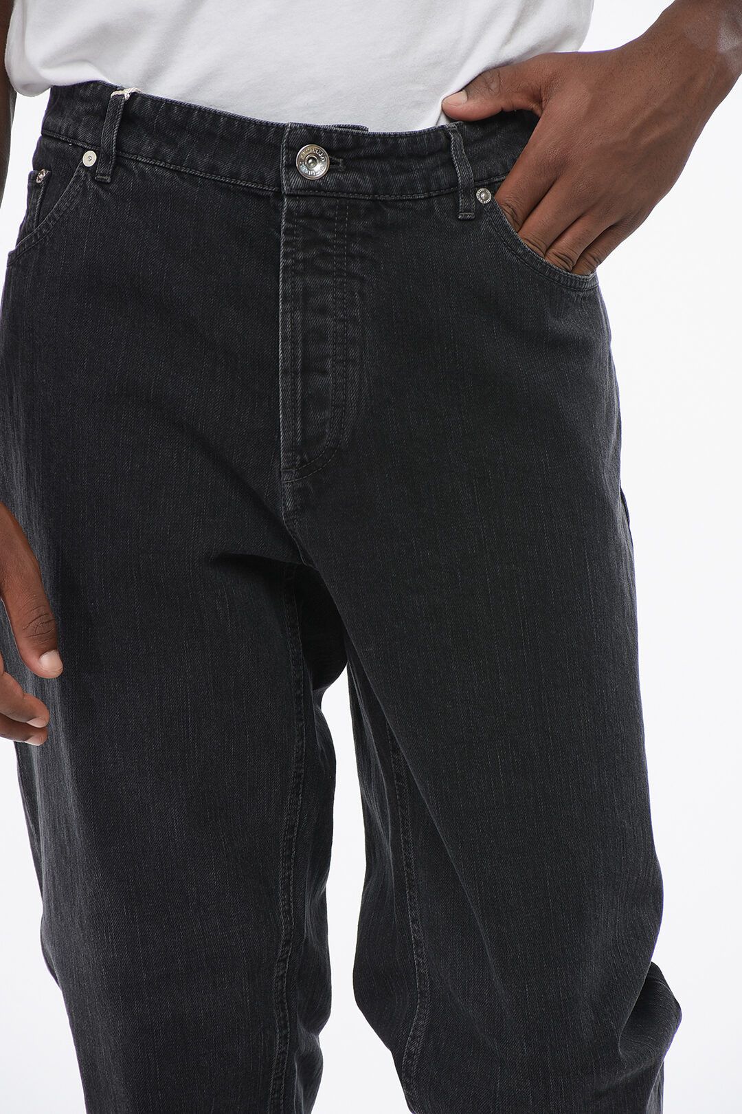 Brunello Cucinelli og1mm0725 Cotton Slim Fit Denim in Black Size US 44 / EU 60 - 2 Thumbnail