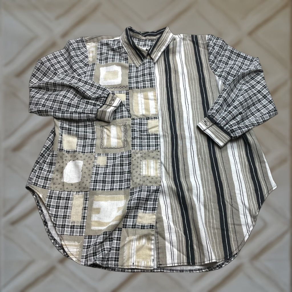 Vintage VINTAGE Stephanie Thomas Blouse Shirt Plaid Tunic Womens 20 Gray Collared Patch Size 3XL / US 20-22 - 1 Thumbnail
