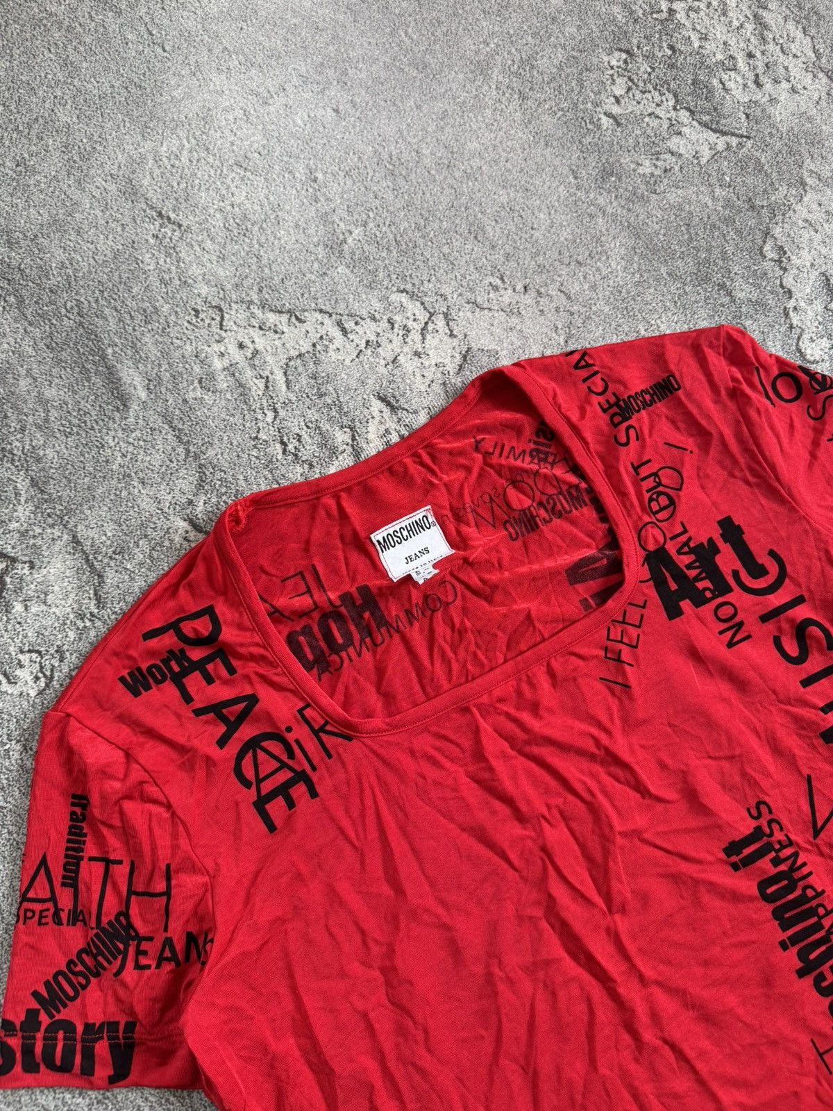 Designer × Moschino × Vintage Moschino Jeans I46/US12/GB16 all printed tee Avantgarde top Size XL / US 12-14 / IT 48-50 - 11 Thumbnail